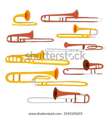 trombone set cartoon. jazz music, instrument band, sound musician trombone sign. isolated symbol vector illustration