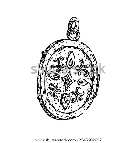 charm locket hand drawn. necklace retro, classic timeless, collectible ornate charm locket vector sketch. isolated black illustration