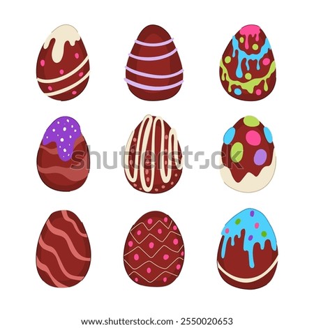 chocolate egg set cartoon. treat candy, easter delicious, creamy rich chocolate egg sign. isolated symbol vector illustration