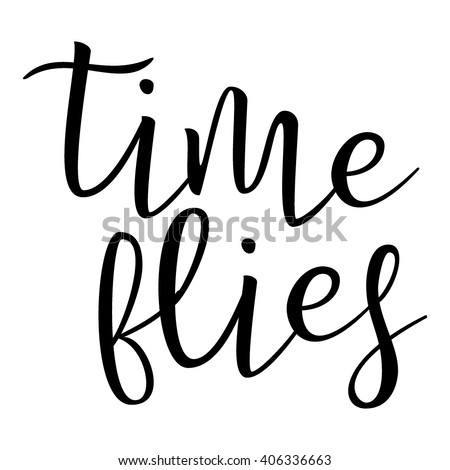 Time Flies. Calligraphic quote. Typographic Design. Black Hand Lettering Text Isolated on White Background. For Housewarming Posters, Greeting Cards, Home Decorations. Vector illustration