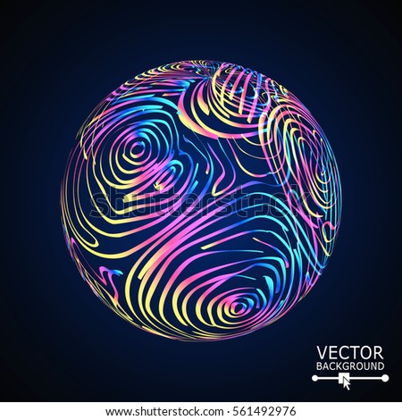 Sphere With Swirled Stripes. Vector Glowing Background