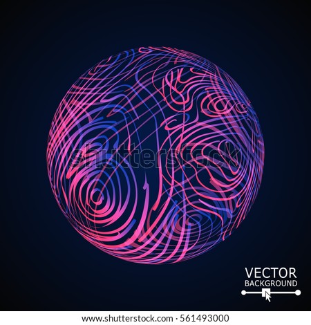 Sphere With Swirled Stripes. Vector Glowing Background