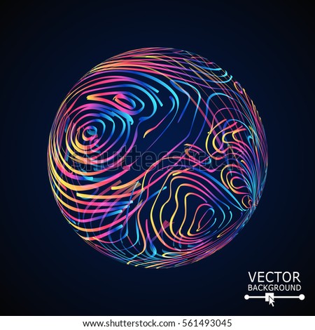 Sphere With Swirled Stripes. Vector Glowing Background