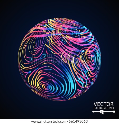 Sphere With Swirled Stripes. Vector Glowing Background