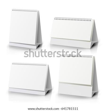Desk Calendar Set. Realistic Standing Blank. Spiral Table Paper Desk Calendar Of Different Size On White Background Isolated Vector Illustration