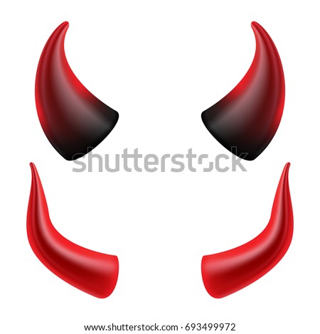 Devil Horn Vector. Realistic Red And Black Halloween Devil Horns Set. Satan Demon  Accessories Isolated On White Illustration. 
