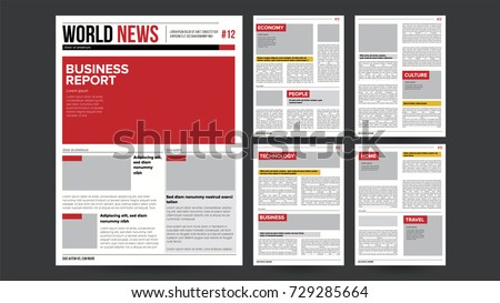 Newspaper Template Vector. Layout Financial Articles, Business Information. Opening Daily Newspaper Editable Headlines Text Articles. Realistic Banner Isolated Illustration