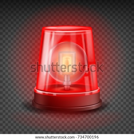 Red Alert Siren Vector. Light Flasher  Object. Red Alert Emergency Effect. Beacon For Police Cars Ambulance, Fire Trucks. Realistic Flashing Siren. Transparent Background Illustration