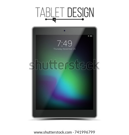 Tablet Mockup Design Vector. Black Modern Trendy ouch Screen Tablet Front View. Isolated On White Background. Realistic 3D Illustration