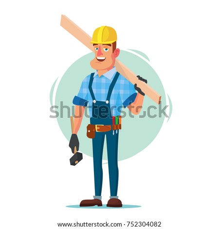 Classic Worker Or Carpenter Vector. Civil Engineering Construction Worker. Isolated On White Cartoon Character Illustration