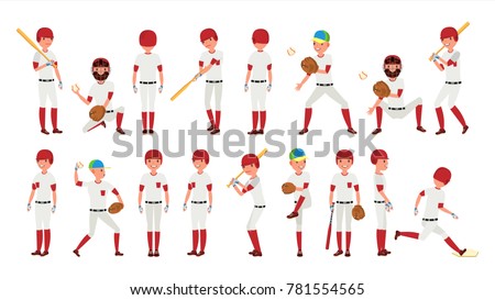 Sport Baseball Player Vector. Classic Uniform. Player Pitching On Field. Dynamic Action On The Stadium. Cartoon Character Illustration