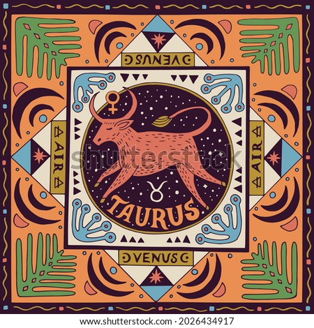 Taurus zodiac sign. Horoscope. Illustration for souvenirs and social networks
