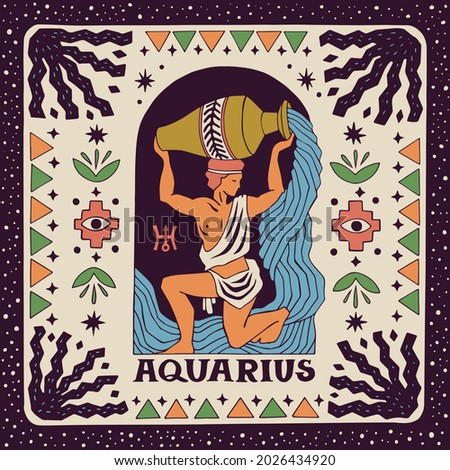 Aquarius zodiac sign. Horoscope. Illustration for souvenirs and social networks