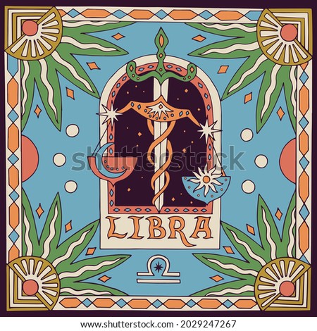Libra zodiac sign. Horoscope. Illustration for souvenirs and social networks