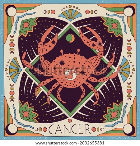 Cancer zodiac sign. Horoscope. Illustration for souvenirs and social networks