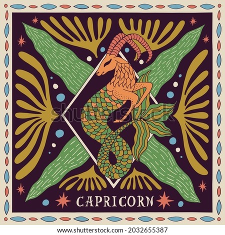 Capricorn zodiac sign. Horoscope. Illustration for souvenirs and social networks