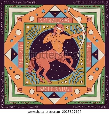 Sagittarius zodiac sign. Horoscope. Illustration for souvenirs and social networks