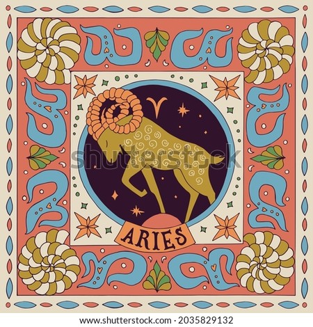 Aries zodiac sign. Horoscope. Illustration for souvenirs and social networks
