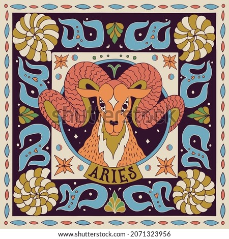 Aries zodiac sign. Horoscope. Illustration for souvenirs and social networks