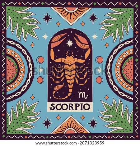 Scorpio zodiac sign. Horoscope. Illustration for souvenirs and social networks