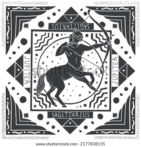 Sagittarius zodiac sign. Horoscope. Illustration for souvenirs and social networks