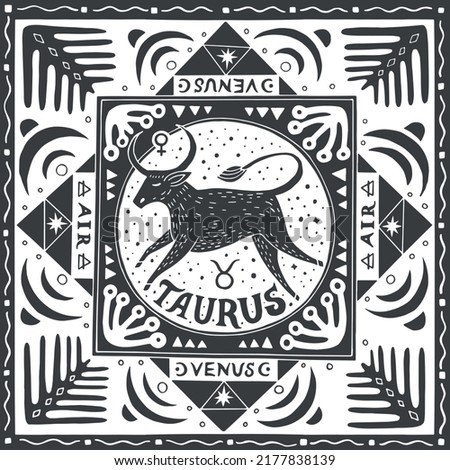 Taurus zodiac sign. Horoscope. Illustration for souvenirs and social networks