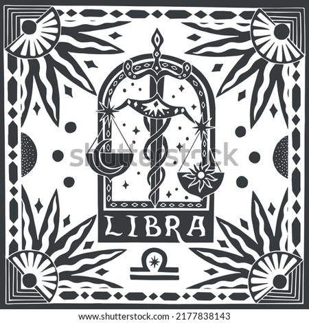 Libra zodiac sign. Horoscope. Illustration for souvenirs and social networks