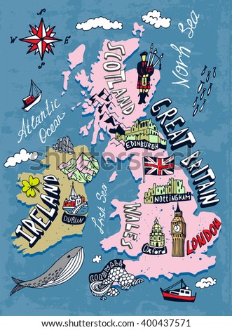 Illustrated map of the UK and Ireland