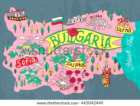 Illustrated map of Bulgaria. Travels