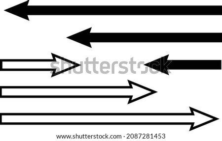 Arrow icon of various lengths. Black and white vector image set.