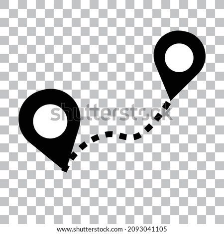 Vector icon of a map pin connected by a dotted line. This illustration is ideal for showing positional relationships.