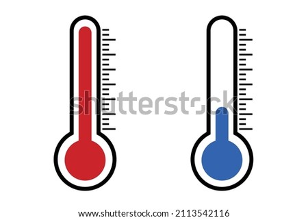 Set of icons of thermometer with high temperature and thermometer with low temperature. Vectors.