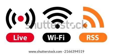 Icon set for Live, Wi-Fi and RSS. Vector.