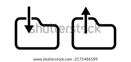 Simple data download and upload folder icon set. Vector.