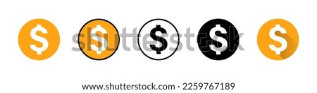 Dollar coin icon set with different styles. Money and currency. Vector.