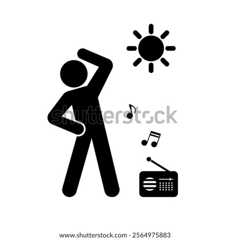 Radio calisthenics in morning silhouette. Vector.