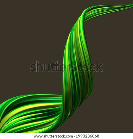 Green striped surface. Liquid flowing shape. Vector 3d illustration. Abstract colorful background. Vibrant gradient stream. Fluid paint wallpaper. Modern cover design
