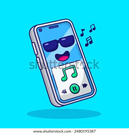 cute cell phone play music cartoon vector illustration technology