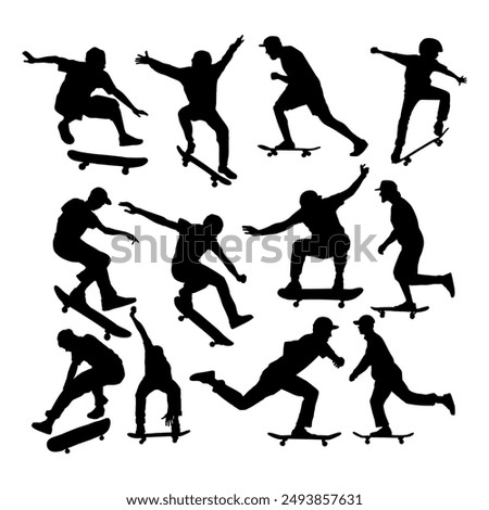 silhouette skateboarder vector illustration, skateboard black design collection.