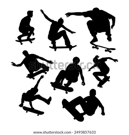 silhouette skateboarder vector illustration, skateboard black design collection.