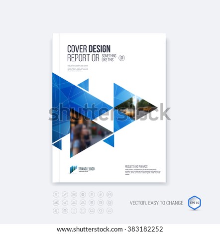 Brochure template layout, cover design annual report, magazine, flyer or booklet in A4 with  blue dynamic triangular geometric shapes on polygonal background. Vector Illustration.