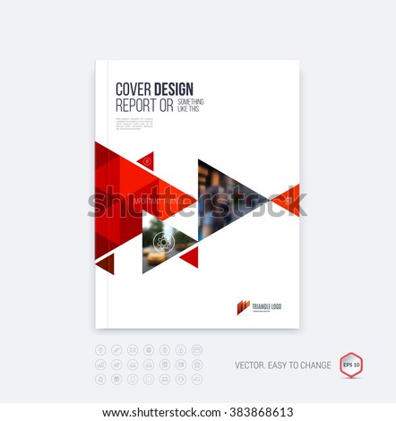 Brochure template layout, cover design annual report, magazine, flyer or booklet in A4 with red dynamic triangular geometric shapes on polygonal background. Vector Illustration.