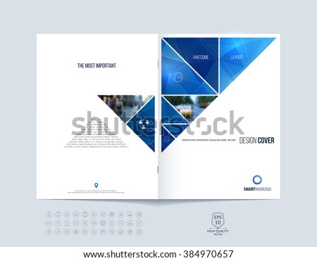 Brochure template layout, cover design annual report, magazine, flyer or booklet in A4 with blue  dynamic triangular geometric shapes on polygonal background. Vector Illustration.