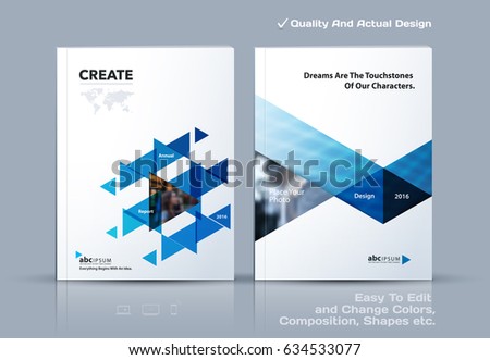 Business abstract vector template. Brochure design, cover modern layout, annual report, poster, flyer in A4 with blue triangles, geometric shapes for tech, science, market with light background.