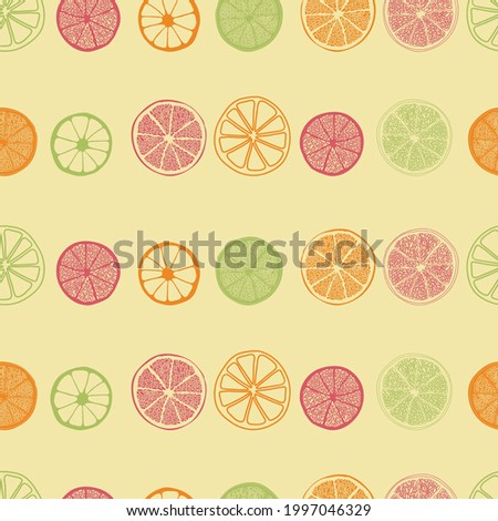 Vector citrus fruit and floral pattern design with fruit slices and lemon flower. Designed by Daania at deeyana83*yahoo.com