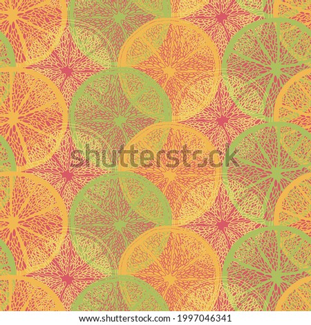 Vector citrus fruit and floral pattern design with fruit slices and lemon flower. Designed by Daania at deeyana83*yahoo.com