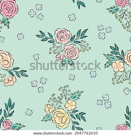 Vector summer and spring botanical design with leaves, peonies, roses, fuchsia, succulents and daisies. Designed by Daania at deeyana83*yahoo.com