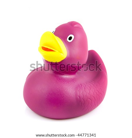 A looking up rubber duck isolated on white background