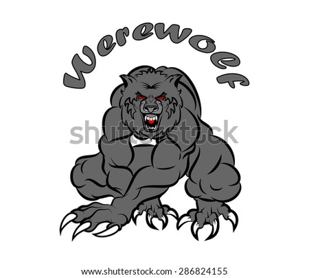 Graphic Mascot Vector Image of a werewolf. Logos for sport athletic club. Coat of Arms for the gym or sports shop. Chain. Vector illustration Eps 10