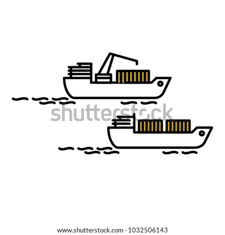 Vector editable stroke line designed icons of cargo ship icons isolated on white background